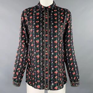 SEZANE Size 36/4 Black Multi Color Silk Floral Long Sleeve Blouse